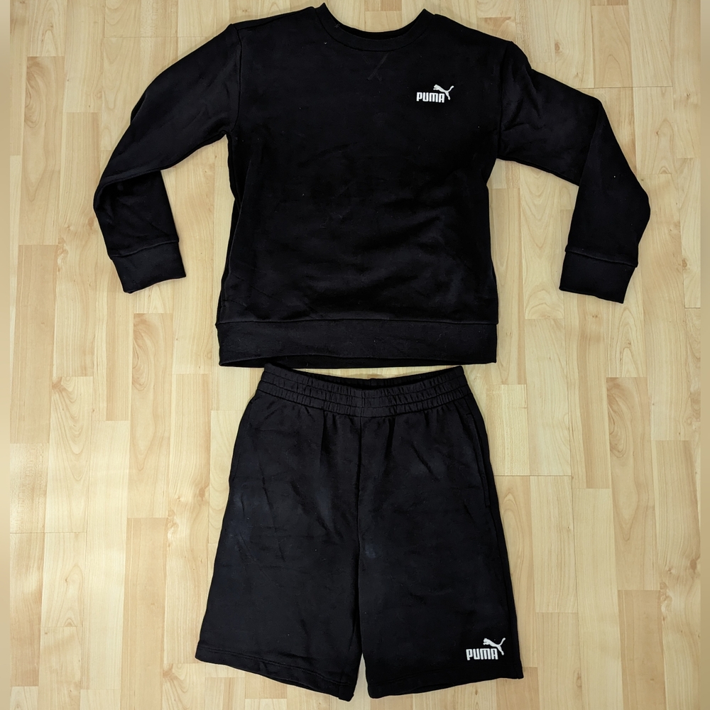 Brand New Unisex Puma Youth Large Black Sweatshirt & Sweatpants With Pockets